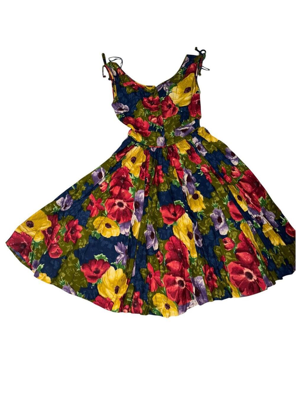 Vintage 60s Sam Friedlander Saturated Floral Dress Sz S/M Cottagecore Retro